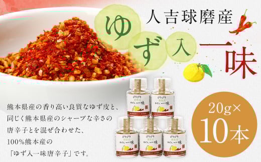 新発売!100%人吉球磨産の『球磨川ゆず入一味(辛口)』20g×10本セット 一味 辛口 ゆず 柚子 調味料 2055736 - 熊本県人吉市