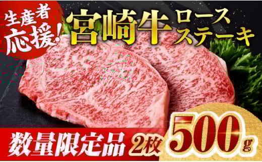 ※通常発送※ 生産者応援！宮崎牛ロースステーキ2枚　計500g 【 肉 牛肉 宮崎県産 黒毛和牛 】