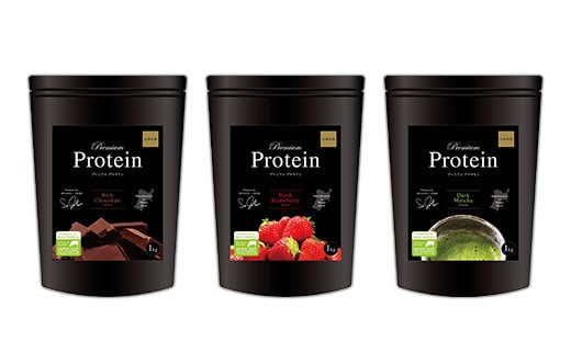 プレミアムプロテイン 3種セット (3種×各1kg) ＜リッチチョコレート味・フレッシュストロベリー味・ダーク抹茶味＞  トレーニング 筋トレ タンパク質 常温  水分補給 ドリンク ジム 国内製造 加工食品 【UGOQ株式会社】 tm334 690940 - 宮城県登米市