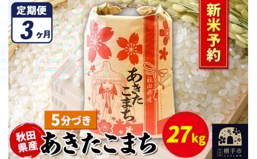 《令和7年産 新米受付》《定期便3ヶ月》あきたこまち 27kg×1袋【5分づき】秋田県産 こまちライン 2072268 - 秋田県横手市