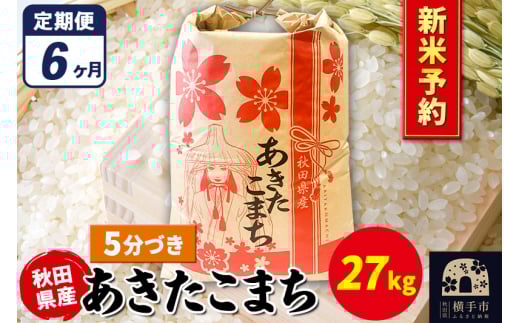 《令和7年産 新米受付》《定期便6ヶ月》あきたこまち 27kg×1袋【5分づき】秋田県産 こまちライン 2072271 - 秋田県横手市