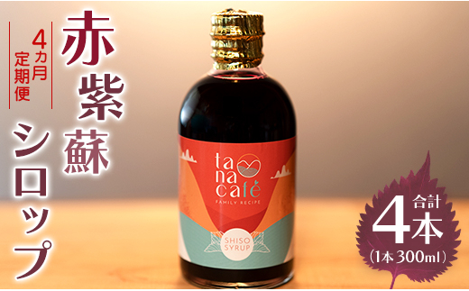 【４ヵ月定期便】赤紫蘇シロップ(赤しそシロップ) 4本 合計1,200ml - シソ 赤しそ ジュース 飲料 ドリンク ソーダ割り カクテル 濃縮 原液 Wtc-0011