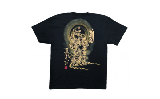 手描きTシャツ 仏画 毘沙門天 黒 (半袖 XLサイズ)【1615047】