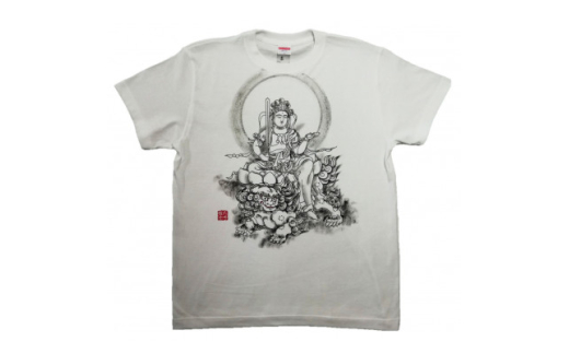 手描きTシャツ 仏画 文殊菩薩 白 (半袖 Sサイズ)【1615172】 2078482 - 大阪府和泉市