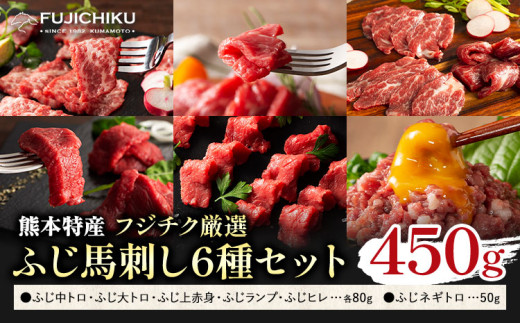 馬肉 熊本特産 フジチク 厳選 ふじ 馬刺し 6種 セット 道の駅竜北[30日以内に出荷予定(土日祝除く)] 熊本県 氷川町 肉 馬肉 大トロ 中トロ ヒレ シャトーブリアン ランプ 上赤身 ネギトロ ふじ馬刺し セット 食べ比べ st-p