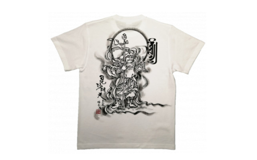 手描きTシャツ 仏画 毘沙門天 白 (半袖 XLサイズ)【1615040】