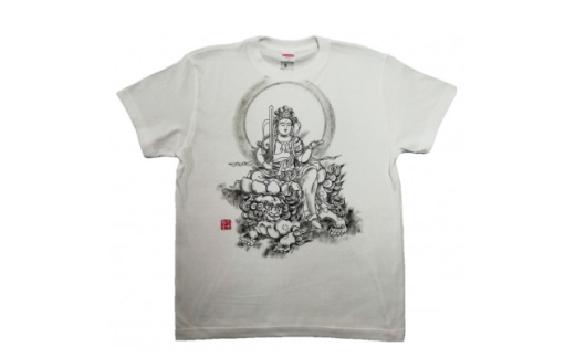 手描きTシャツ 仏画 文殊菩薩 白 (半袖 Mサイズ)【1615173】 2078483 - 大阪府和泉市