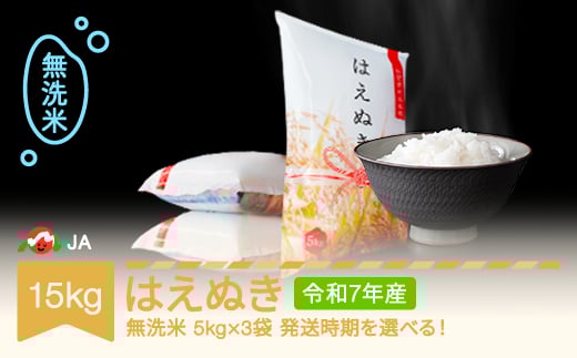 【先行予約】新米 米 15kg 5kg×3 はえぬき 無洗米 令和7年産 2025年11月下旬 ja-hamxa15-11c 909944 - 山形県村山市
