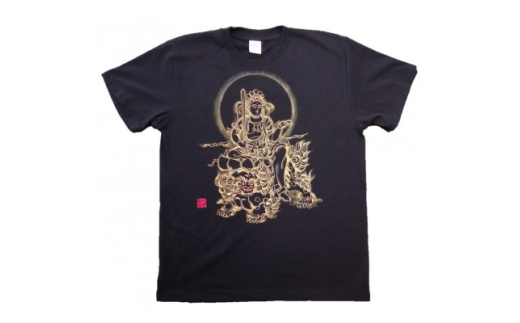 手描きTシャツ 仏画 文殊菩薩 黒 (半袖 Lサイズ)【1615178】 2078488 - 大阪府和泉市