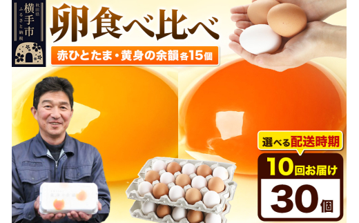 【常温発送】《定期便10ヶ月》赤ひとたま 15個・黄身の余韻 15個 計30個（業務用）【発送時期が選べる】東海林養鶏場 赤ひとたま 黄身の余韻 卵 玉子 たまご タマゴ 10か月 10ヵ月 10カ月 10ケ月 開始時期選べる 1801267 - 秋田県横手市