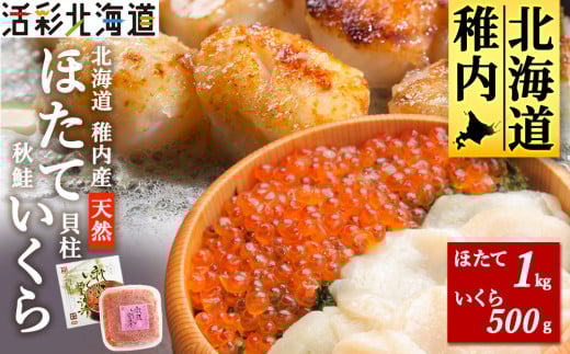 ＜ 稚内産 ＞天然 生ほたて 1kg と 秋鮭 いくら 醤油漬 500g ( 北海道 海鮮丼 に!) 1133236 - 北海道稚内市