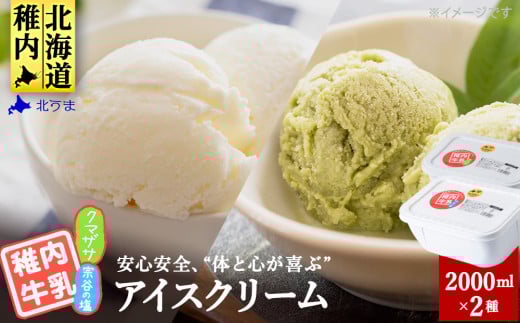 ＜業務用＞稚内牛乳アイスクリーム2000ml宗谷の塩×クマザサ2個セット 679964 - 北海道稚内市