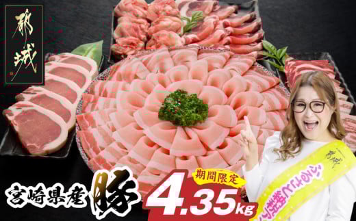 宮崎県産豚わくわく4.35kgセット(真空)(CP)_AC-8403-s-CP_(都城市) 豚肉  豚肉セット 宮崎県産豚 しゃぶしゃぶ バラ 焼肉 切り落とし 肩ローススライス ロース とんかつ ミンチ  ギャル曽根さんおすすめの豚肉返礼品