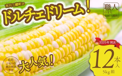 【2025年6月上旬から発送】ドルチェドリーム（とうもろこし）12本入り　5kg箱　ひぐち農園（山梨県市川三郷町産）[5839-2190]