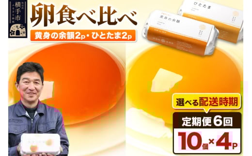 【常温発送】《定期便6ヶ月》黄身の余韻10個×2P・ひとたま10個×2P 計40個【発送時期が選べる】6か月 6ヵ月 6カ月 6ケ月 卵 玉子 たまご 2種類 味比べ 食べ比べ 開始時期選べる東海林養鶏場 至福のたまご 黄身の余韻 ひとたま 玉子 タマゴ 1023059 - 秋田県横手市