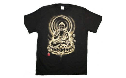 手描きTシャツ 仏画 薬師如来 黒 (半袖 Lサイズ)【1615670】