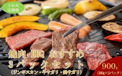 【3ヶ月定期便】鵜澤精肉店のオリジナル焼肉セット（ジンギスカン・牛サガリ・鶏サガリ）【 肉 にく 羊肉 牛肉 鶏肉 バーベキュー 味付け  キャンプ BBQ グルメ セット 標茶町 北海道 】