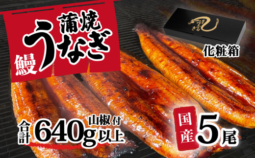 【化粧箱入り】【 訳アリ 】 国産うなぎ 蒲焼き 5尾 セット ( 640g 以上) 大きさ の不揃い 山椒付き ウナギ 鰻 ふぞろい 不揃い うな重 ひつまぶし 人気 茨城 八千代町 ふるさと納税 冷凍[SZRY]