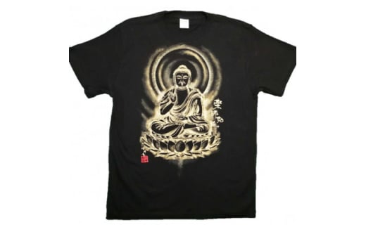 手描きTシャツ 仏画 薬師如来 黒 (半袖 Mサイズ)【1615667】