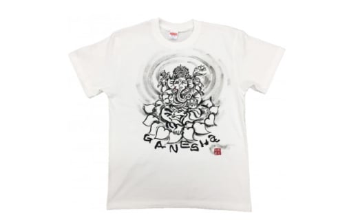 手描きTシャツ 仏画 ガネーシャ 白 (半袖 Lサイズ)【1615511】 2081550 - 大阪府和泉市