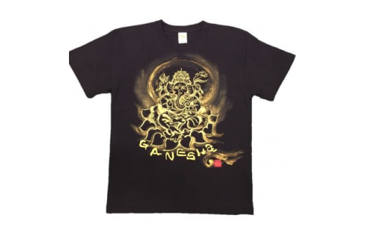 手描きTシャツ 仏画 ガネーシャ 黒 (半袖 Mサイズ)【1615516】 2081553 - 大阪府和泉市