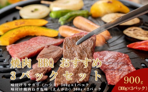 焼肉 BBQ おすすめ 3パックセット （味付牛サガリ・鶏えんがわ）【 肉 にく 牛肉 鶏肉 牛サガリ ハラミ 鶏えんがわ バーベキュー 味付け キャンプ BBQ グルメ ヘルシー 標茶町 北海道 】