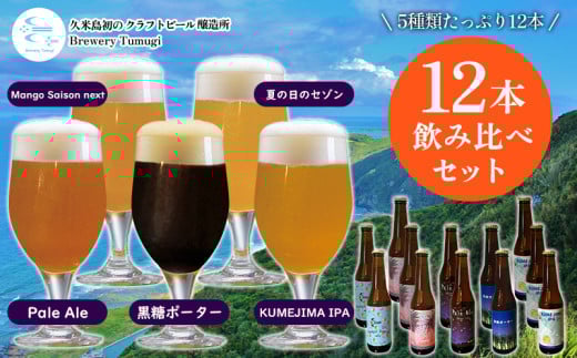 久米島の恵みをたっぷり使用「久米島産ビール飲み比べ5種12本セット」 クラフトビール ブルワリー 醸造 オリジナル 個性 独自 少量生産 小規模 こだわり ビール酵母 非加熱 無濾過 IPA ペールエール セゾン ポーター 飲み口 ローカル 島の恵み 久米島 1006751 - 沖縄県久米島町