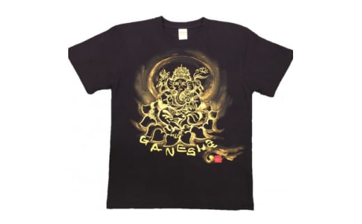 手描きTシャツ 仏画 ガネーシャ 黒 (半袖 XLサイズ)【1615519】 2081555 - 大阪府和泉市