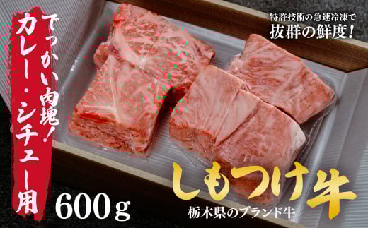 しもつけ牛 でっかい肉塊！カレー・シチュー用600g | 牛肉 肉 お肉 カレー シチュー 塊肉 煮込み料理 産地直送 国産 国産牛 交雑 赤身 霜降り 希少 旨味 旨み 熟成 急速冷凍 テクニカン テクニカン社 スキンパック 真空パック 真空包装 コトラミートカルチャ 栃木県 茂木町 2059489 - 栃木県茂木町