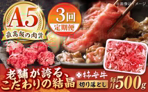【3回定期便】最高級A5等級 三重県産 黒毛和牛 柿安牛 切り落とし 500g / 国産牛 ブランド牛 牛肉 冷蔵 / 亀山市 / 柿安本店 [AMBW009] 1555834 - 三重県亀山市