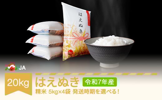 【先行予約】新米 米 20kg 5kg×4 はえぬき 精米 令和7年産 2025年11月上旬 ja-haxxa20-s11a 909699 - 山形県村山市
