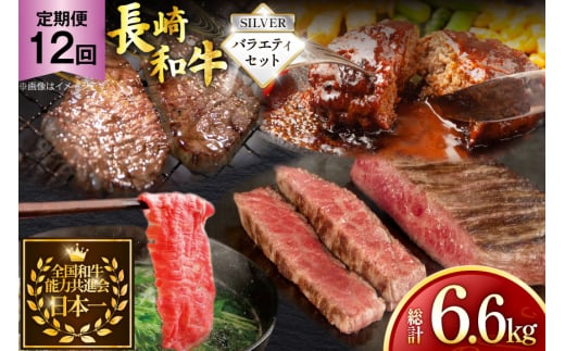 牛肉 和牛 定期便 長崎和牛 バラエティセット「シルバー」 12回 総計6.6kg [黒牛 長崎県 東彼杵町 hs42bag750082] 牛肉 バラ モモ もも 切り落とし牛肉 バラ モモ もも 切り落とし 2085949 - 長崎県東彼杵町