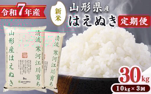 ＜ 2025年11月中旬より毎月3回 ＞【令和7年産 定期便】はえぬき計30kg！お米 定期便（10kg×3回）！清流寒河江川育ち 山形産はえぬき 2025年産　098-C-JA012-202511毎 293093 - 山形県寒河江市
