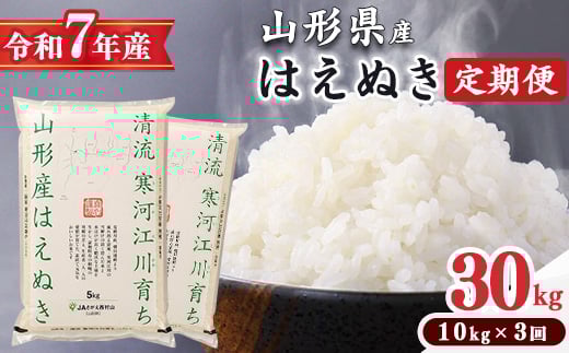 ＜ 2026年1月中旬より毎月3回 ＞【令和7年産 定期便】はえぬき計30kg！お米 定期便（10kg×3回）！清流寒河江川育ち 山形産はえぬき 2025年産　098-C-JA012-202601毎 288853 - 山形県寒河江市