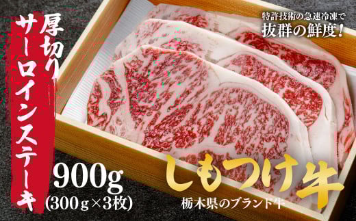 しもつけ牛の厚切りサーロインステーキ900ｇ(300ｇ×3枚) | 牛肉 肉 お肉 厚切り サーロイン ステーキ 柔らかい 産地直送 国産 国産牛 交雑 赤身 霜降り 希少 旨味 旨み 熟成 急速冷凍 テクニカン テクニカン社 スキンパック 真空パック 真空包装 コトラミートカルチャ 栃木県 茂木町 2059479 - 栃木県茂木町