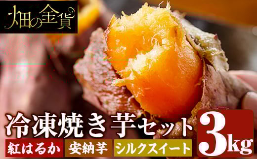 a0001-3S3 冷凍焼き芋！畑の金貨・やきいも3種セット(紅はるか1kg・安納芋1kg・シルクスイート1kg)【甘いも販売所】姶良市 焼き芋 訳あり 冷凍 焼芋 やきいも さつまいも さつま芋 熟成 蜜 941741 - 鹿児島県姶良市
