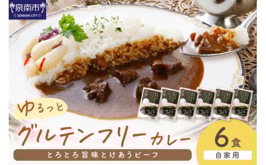 【自家用 化粧箱なし】ゆるっとグルテンフリー とろとろ旨味とけあうビーフカレー（中辛）6食セット【092D-009】 2084462 - 大阪府泉南市
