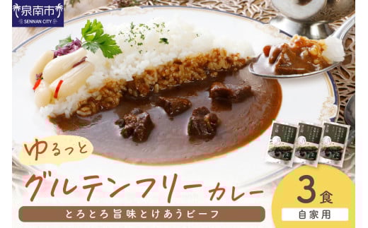 【自家用 化粧箱なし】ゆるっとグルテンフリー とろとろ旨味とけあうビーフカレー（中辛）3食セット【092E-011】 2084481 - 大阪府泉南市