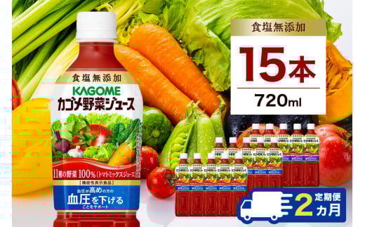 【定期便2ヵ月】カゴメ 野菜ジュース 食塩無添加 720ml 15本 ns111-035 【 KAGOME 那須塩原市 ギフト トマト 野菜 ジュース 飲料 ドリンク】