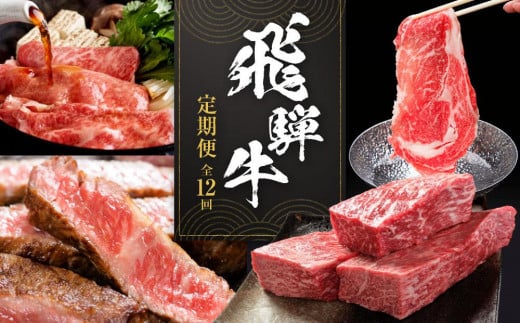 【飛騨牛 定期便】＜全12回＞ 毎月届く 計6.85kg | 肉 牛肉 お楽しみ 焼肉 すき焼き ステーキ しゃぶしゃぶ 食べ比べ 焼き肉 やきにく すき焼 すきやき サーロイン サイコロ ランプ 赤身 和牛 黒毛和牛 岐阜 高山 BBQ 人気 おすすめ 飛騨高山 ZZ010 655331 - 岐阜県高山市