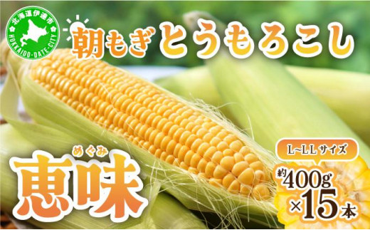 [5525-0481]北海道産 朝もぎ とうもろこし 恵味 L-LLサイズ 約400g×15本 スイートコーン ゴールドコーン トウモロコシ とうきび コーン 旬 完熟 野菜 甘い おやつ 産地直送 お取り寄せ 北海道 送料無料 伊達 