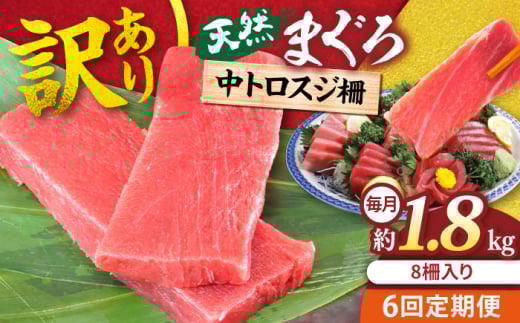 【全6回定期便】【訳あり】天然 本まぐろ 中トロ 計約1.8kg (8柵入り) 鮪 マグロ 魚 刺身 横須賀【横須賀商工会議所 おもてなしギフト事務局（本まぐろ直売所 横須賀本店）】 [AKAK072]