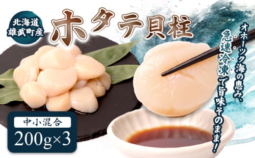 北海道雄武町産ほたて貝柱 中小混合 200g×3 (冷凍) 使い切りパック | ふるさと納税 北海道 雄武 ホタテ 帆立 ほたて 小粒 中粒 大粒 200g×3　600ｇ 冷凍 オホーツク オホーツク産 刺身 魚貝 魚介 海鮮 海産 海産物 魚介類 お取り寄せ ワンストップ マイページ 雄武漁業協同組合【07134】 2090203 - 北海道雄武町