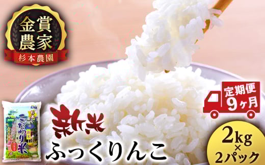 【新米予約】【定期便9回】ふっくりんこ4kg(2kg x 2)≪杉本農園≫ 2092230 - 北海道知内町