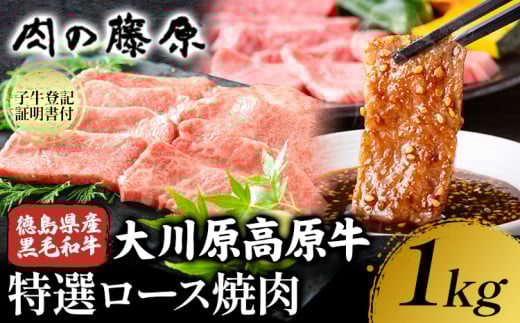 大川原高原牛 特選ロース 焼肉 1kg 冷凍便 肉の藤原《30日以内に出荷予定(土日祝除く)》和牛 希少 大川原高原 牛肉 焼肉 ロース 贅沢 バーベキュー BBQ キャンプ ギフト 贈答 徳島県 佐那河内村 st-p