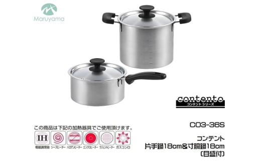 コンテント 片手鍋18cm & 寸胴鍋18cm (目盛付) FC025122