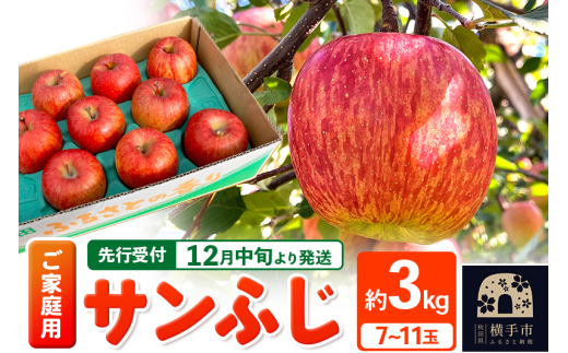 【先行受付】12月中旬より発送 サンふじ【ご家庭向け】約3kg(7~11玉)りんご 林檎 1950243 - 秋田県横手市
