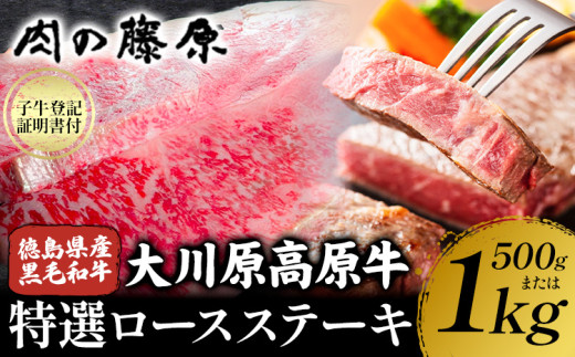 大川原高原牛 特選ロースステーキ 選べる 内容量 計500g or 計1kg 冷凍便 肉の藤原 [90日以内に出荷予定(土日祝除く)]和牛 希少 大川原高原 牛肉 焼肉 ロース 牛肉 ステーキ 贅沢 バーベキュー BBQ キャンプ ギフト 贈答 徳島県 佐那河内村 st-p