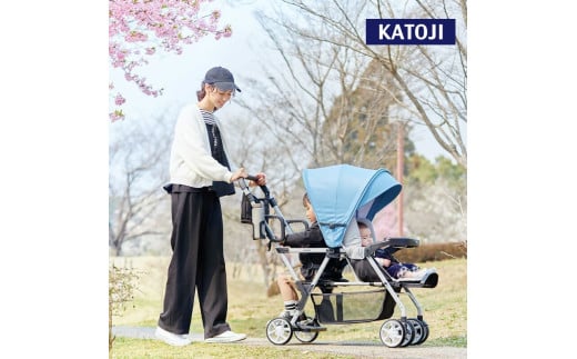 125-10_ベビーカー 二人でゴー リミテッド（ブルー＆シルバー）｜カトージ KATOJI ブランド 子育て お出かけ 2人乗り 二人乗り お散歩 子ども 子供 旅行 キッズ 兄弟 姉妹 コンパクト スタイリッシュ おしゃれ 赤ちゃん ベビー ベビーカー 2人でゴー リミテッド ブルー シルバー レインカバー