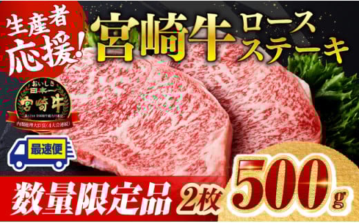 ※最速便※ 生産者応援！宮崎牛ロースステーキ2枚　計500g 【 肉 牛肉 宮崎県産 黒毛和牛 】